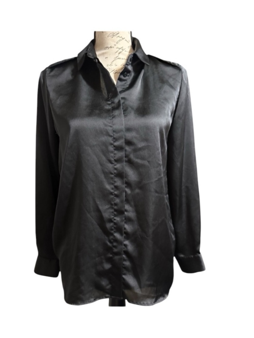 MNG Suit Black Satin Button-Down Blouse Sz XS NWOT